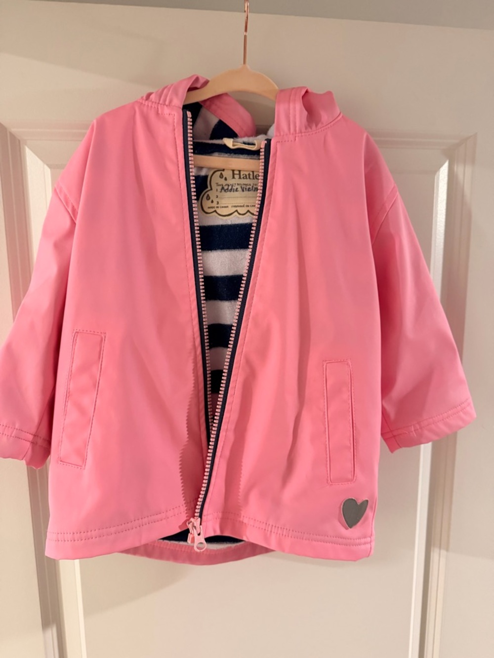 Hatley Bright Pink Kids' Hooded Raincoat with Heart Detail